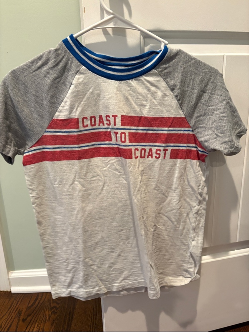 Old Navy White, Gray & Red 'Coast to Coast' Raglan Tee